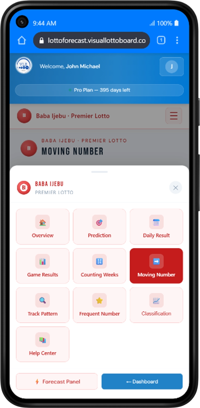 Moving Numbers interface on mobile device